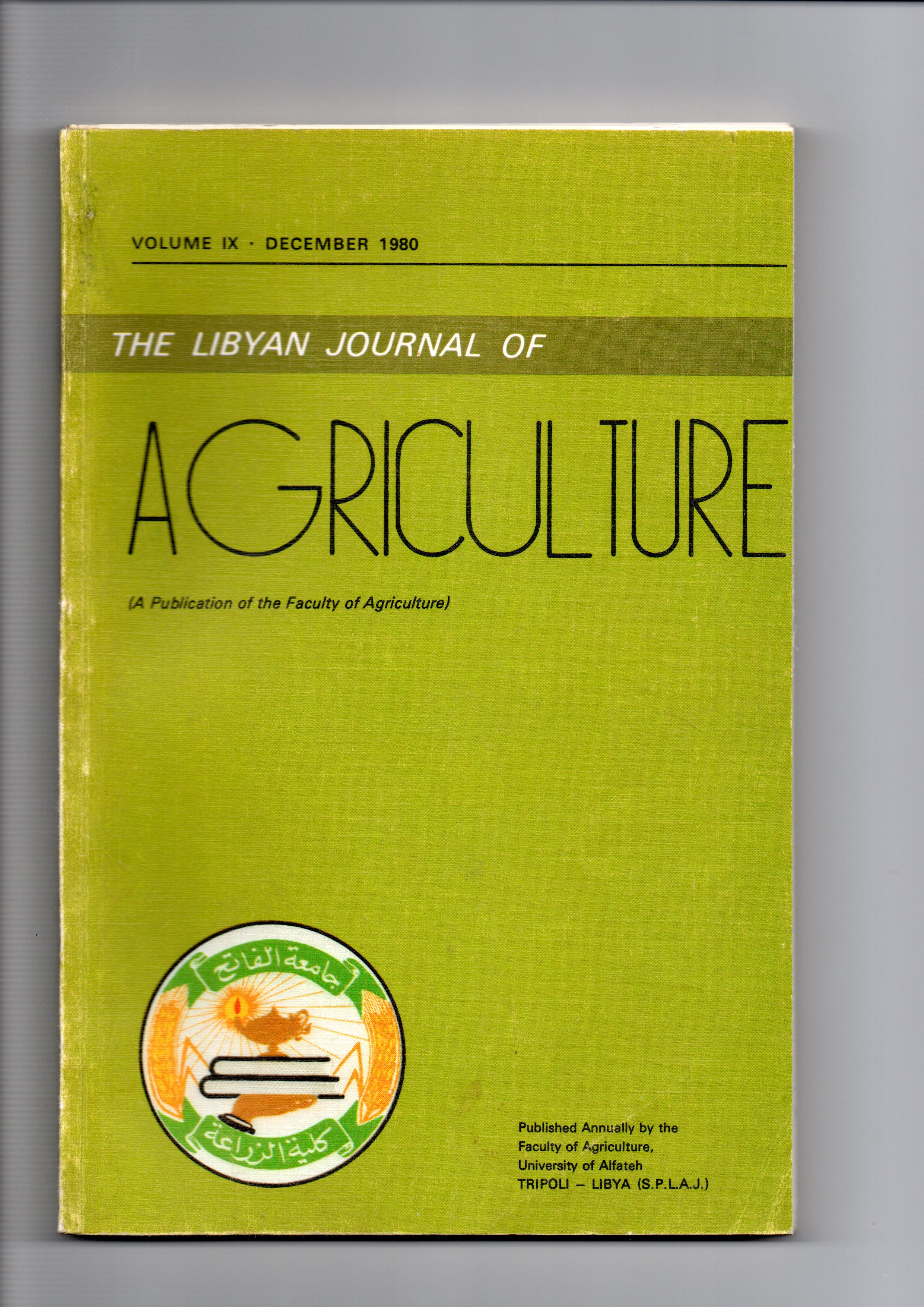 					View Vol. 9 No. 1 (1980): The Libyan Journal of Agriculture
				